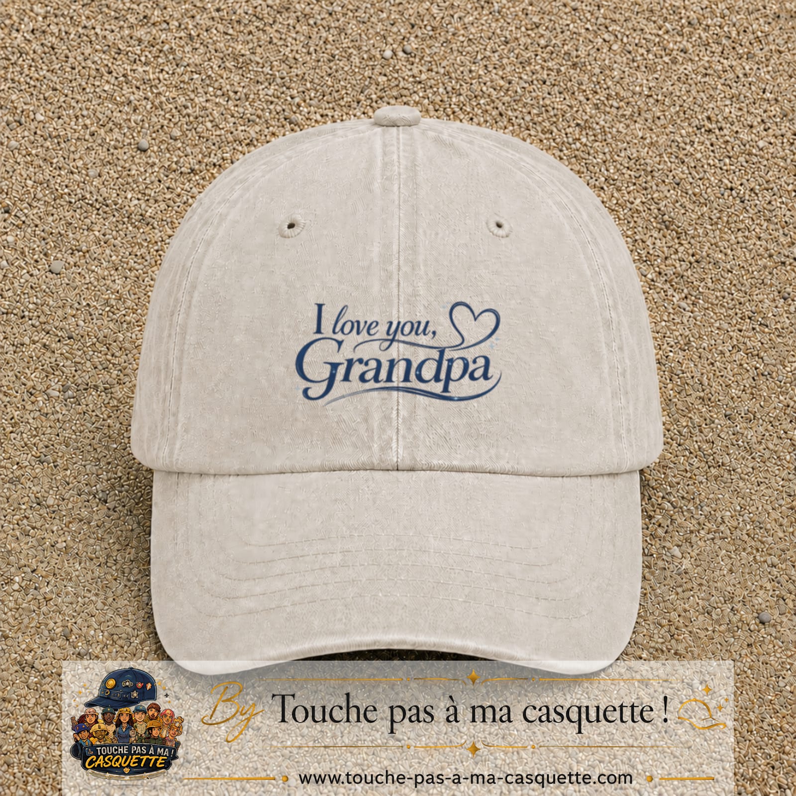 Casquette Beige clair délavé avec motif I Love You Grandpa en 5 cm – vue principale