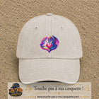 Casquette Beige clair délavé motif Licorne et dragon cœur logo 7 cm