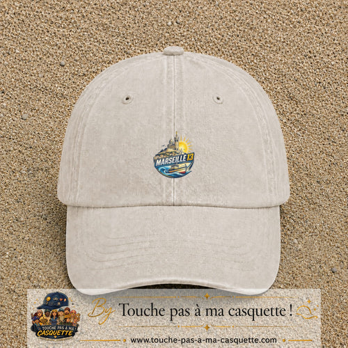 Casquette Beige clair délavé motif Marseille 13 logo 5 cm