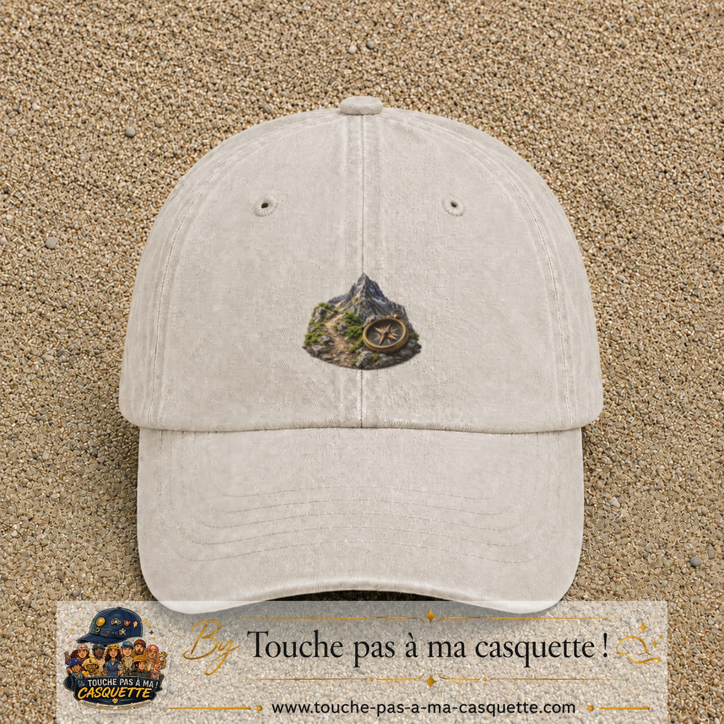 Image principale casquette Beige clair délavé avec motif Montagne et boussole 5 cm