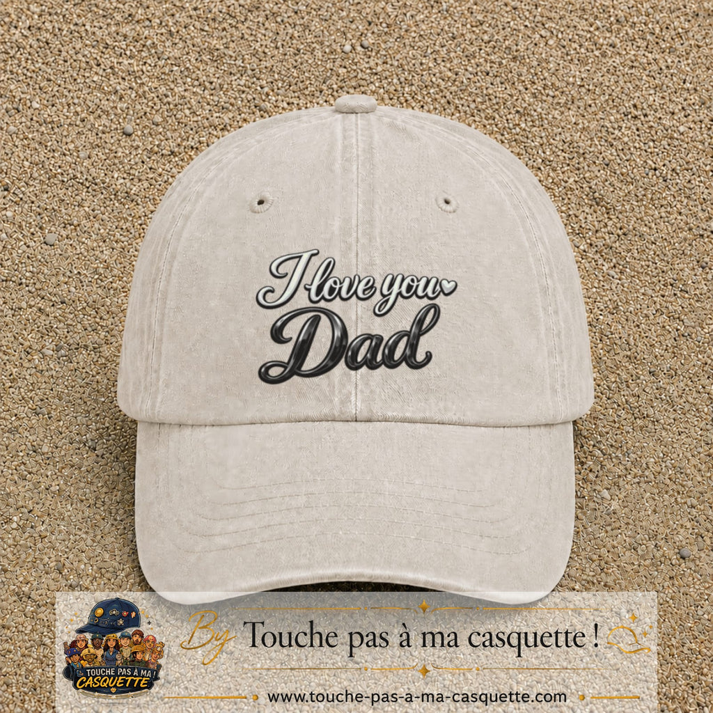 Casquette Beige clair délavé avec motif I Love You Dad en calligraphie en 7 cm – vue principale