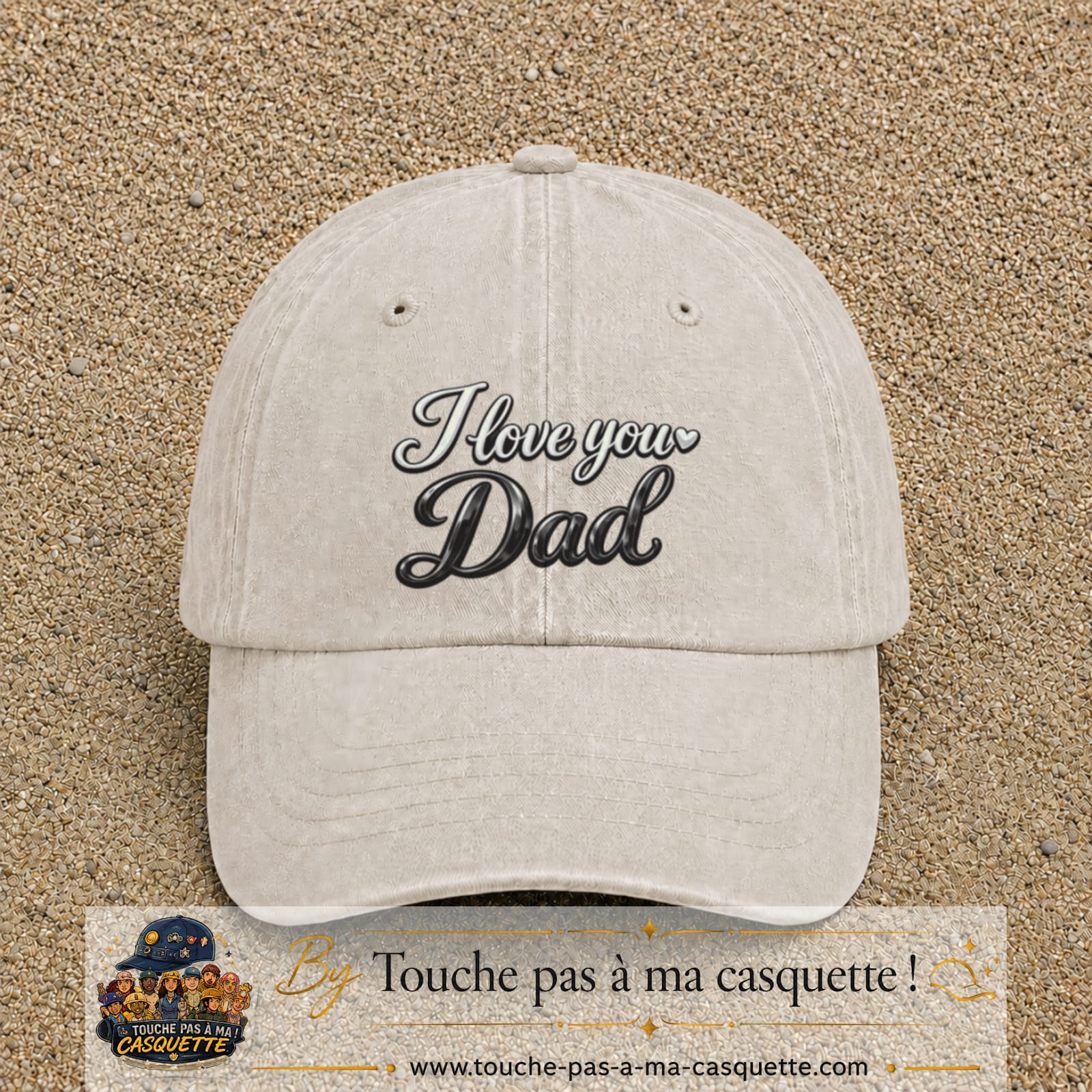 Casquette Beige clair délavé avec motif I Love You Dad en calligraphie en 7 cm – vue principale