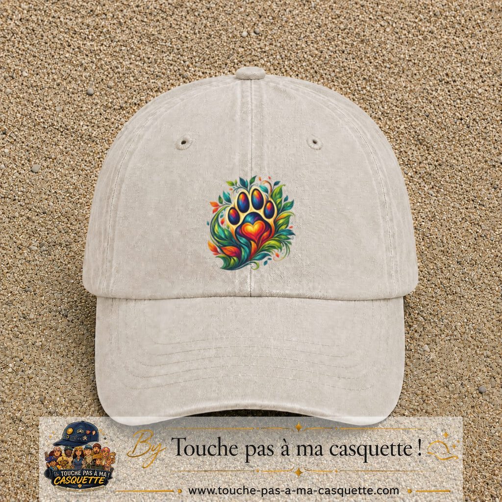 Casquette Beige clair délavé motif Patte cœur animal logo 7 cm