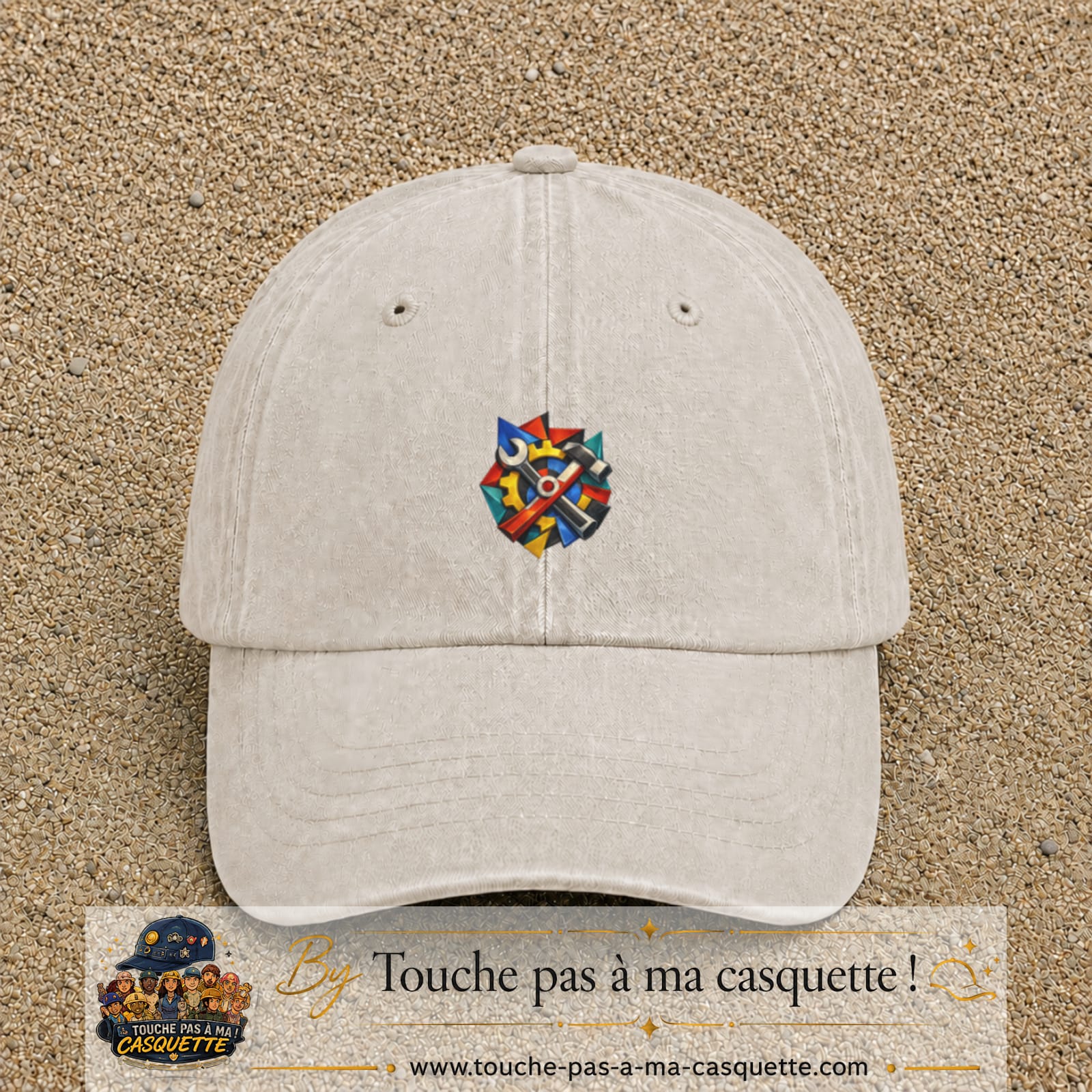 Image principale casquette Beige clair délavé avec motif Outils de bricolage 5 cm