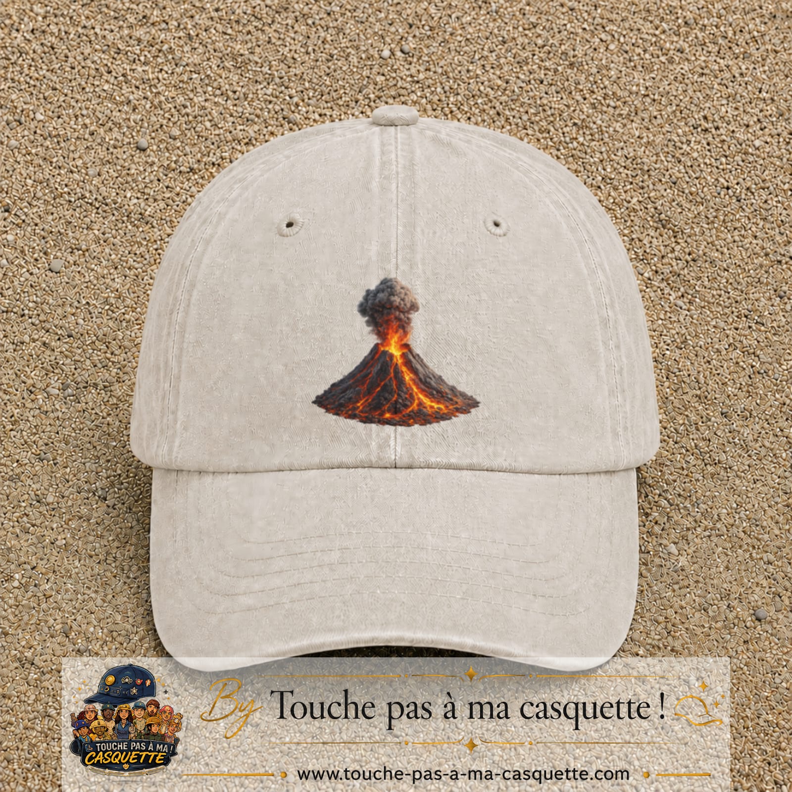 Image principale casquette Beige clair délavé avec motif Volcan en éruption 7 cm