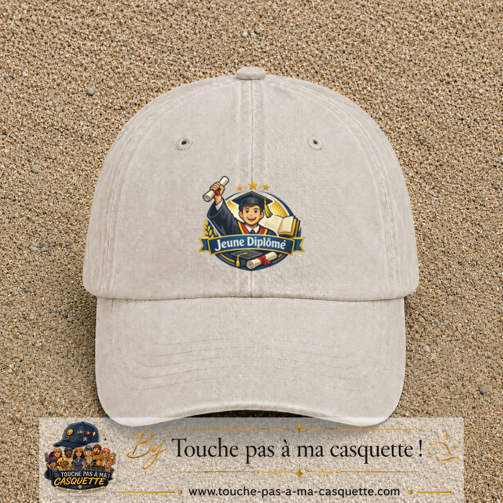 Casquette Beige clair délavé avec motif Jeune Diplômé en 7 cm – vue principale