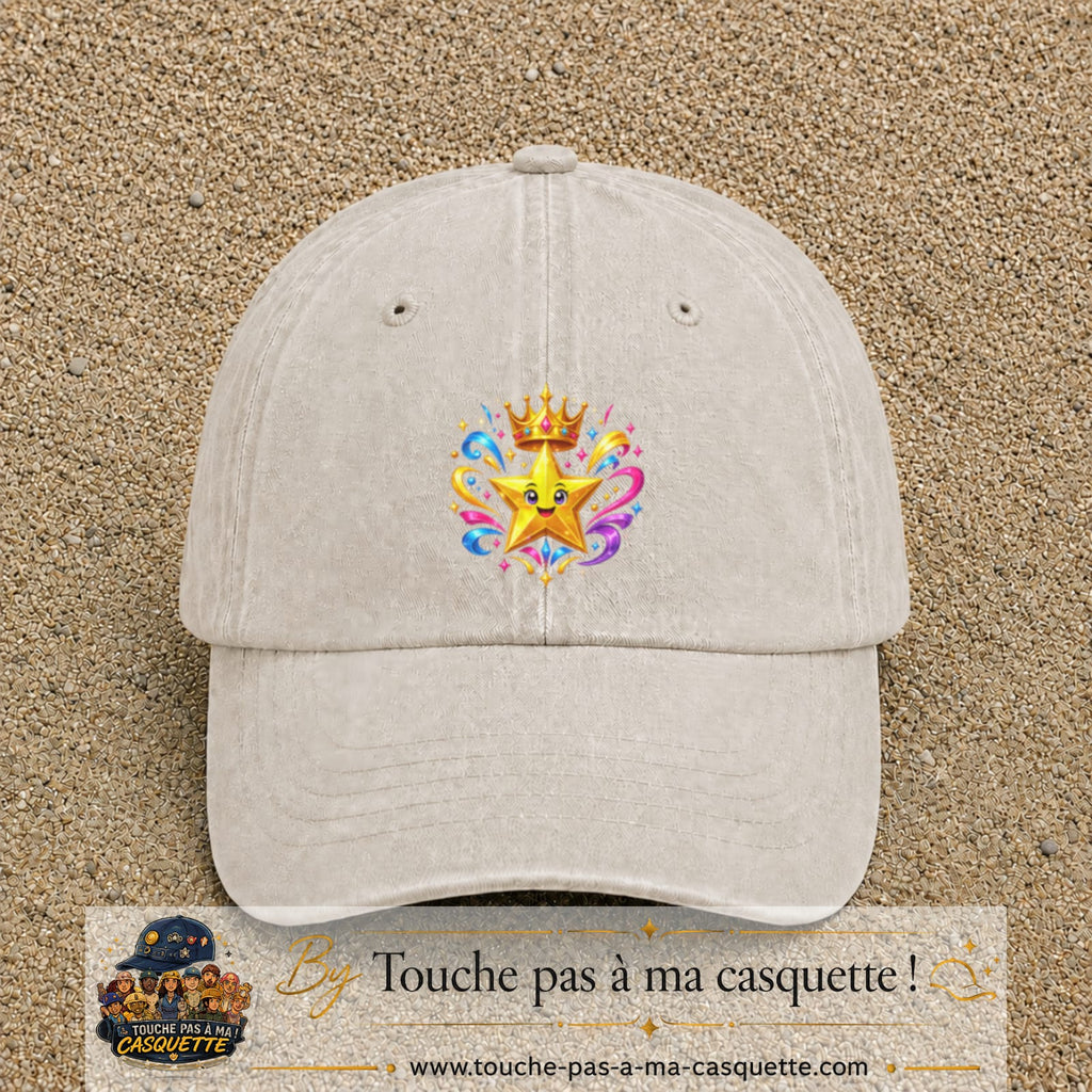 Casquette Beige clair délavé motif Étoile couronnée logo 7 cm