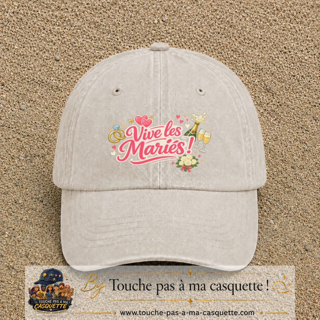Casquette Beige clair délavé avec motif Vive les Mariés en 7 cm – vue principale