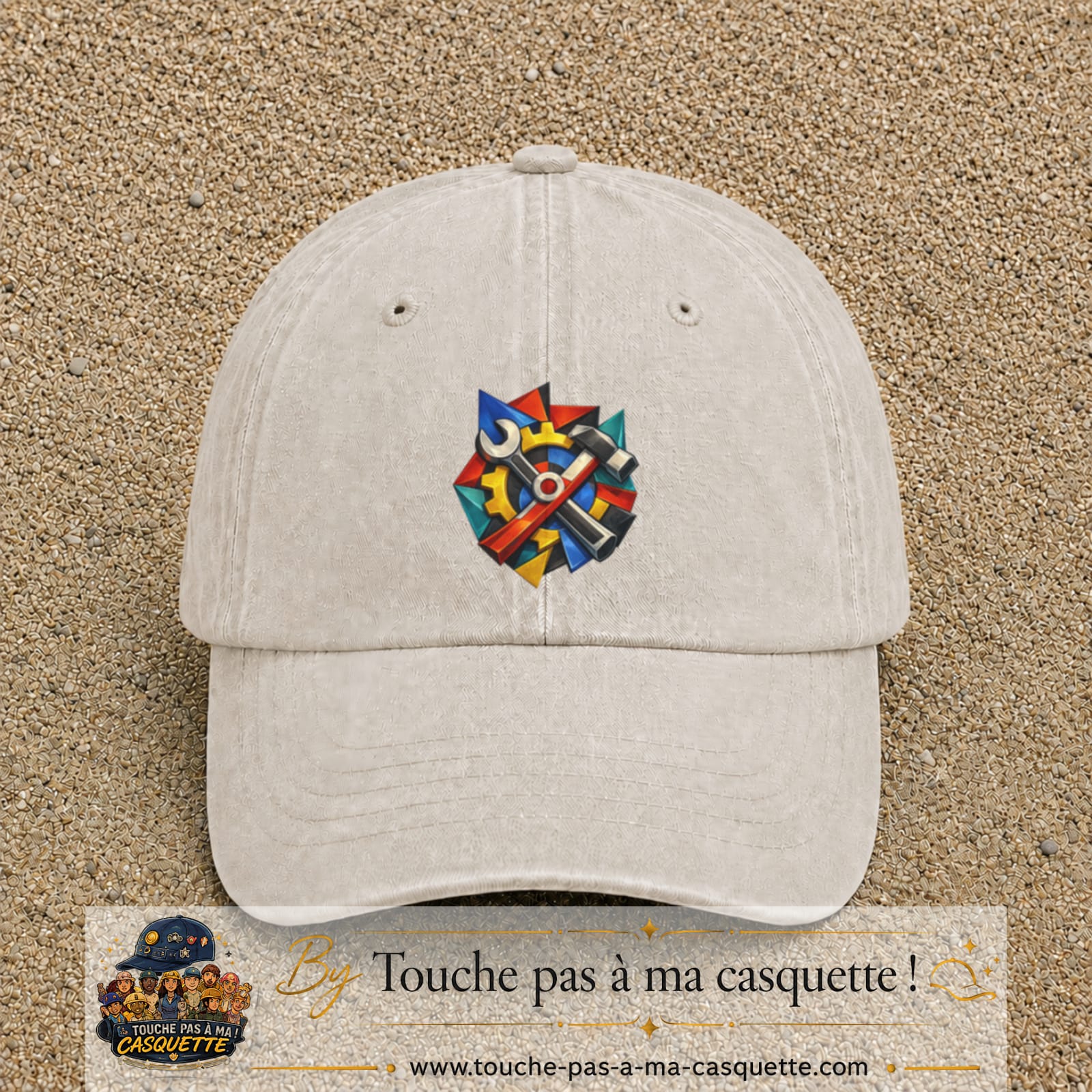 Image principale casquette Beige clair délavé avec motif Outils de bricolage 7 cm