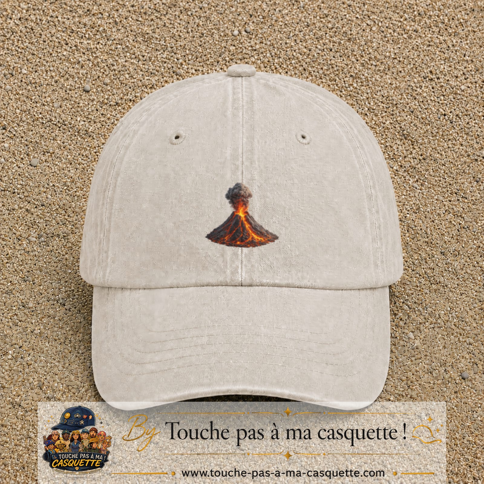 Image principale casquette Beige clair délavé avec motif Volcan en éruption 5 cm