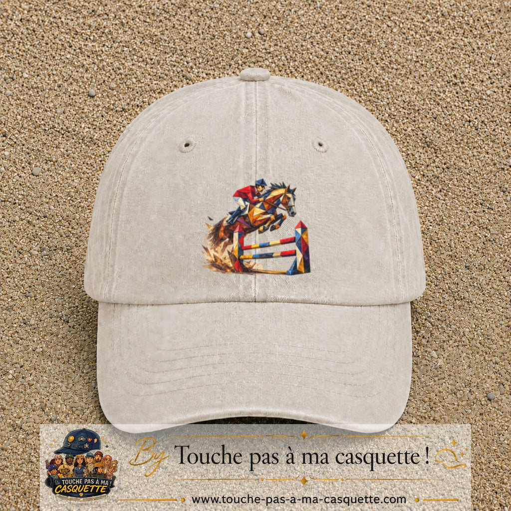 Image principale casquette Beige clair délavé avec motif Saut d’obstacles 7 cm
