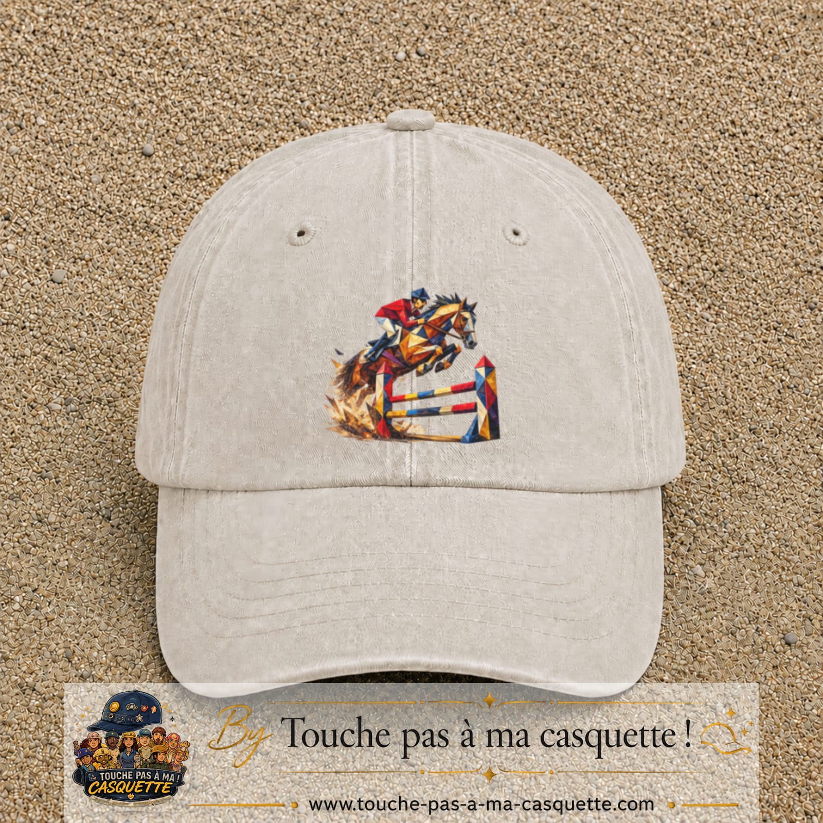Image principale casquette Beige clair délavé avec motif Saut d’obstacles 7 cm