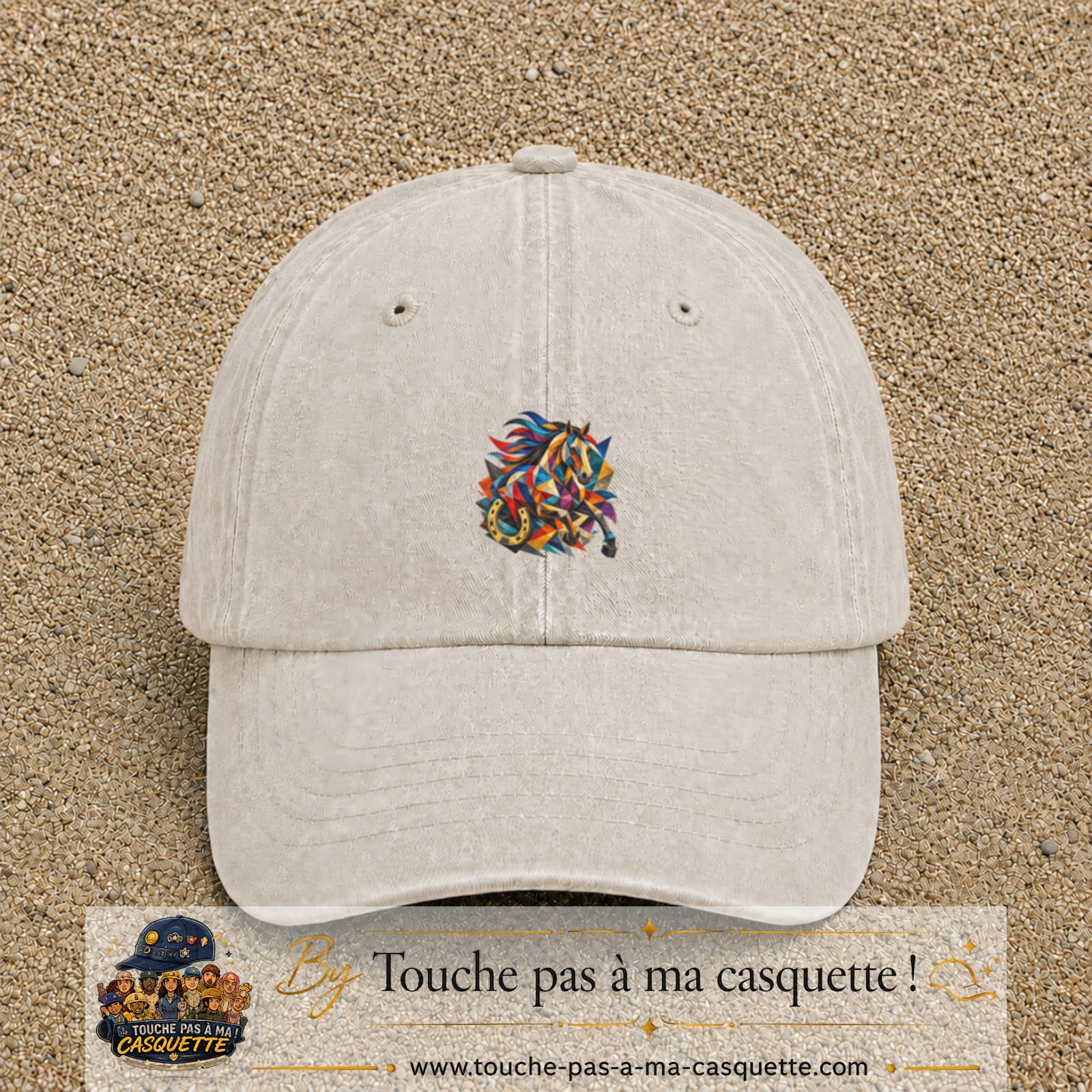 Image principale casquette Beige clair délavé avec motif Cheval mosaïque 5 cm