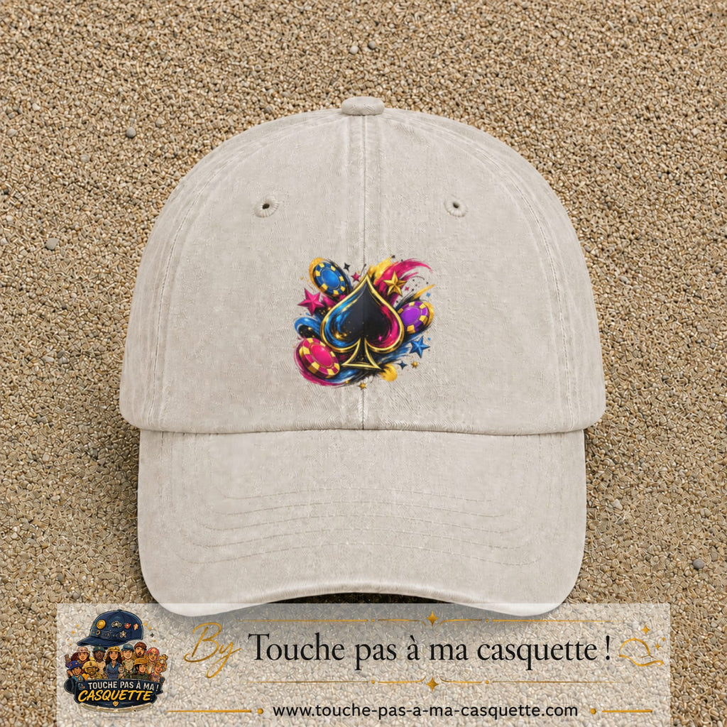 Casquette Beige clair délavé avec motif As de pique et jetons de poker en 7 cm – vue principale