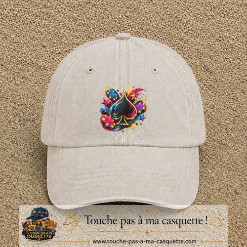 Casquette Beige clair délavé avec motif As de pique et jetons de poker en 7 cm – vue principale