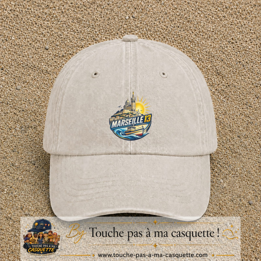 Casquette Beige clair délavé motif Marseille 13 logo 7 cm