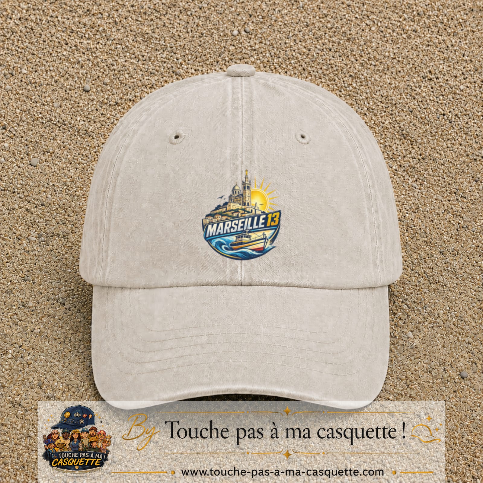 Casquette Beige clair délavé motif Marseille 13 logo 7 cm
