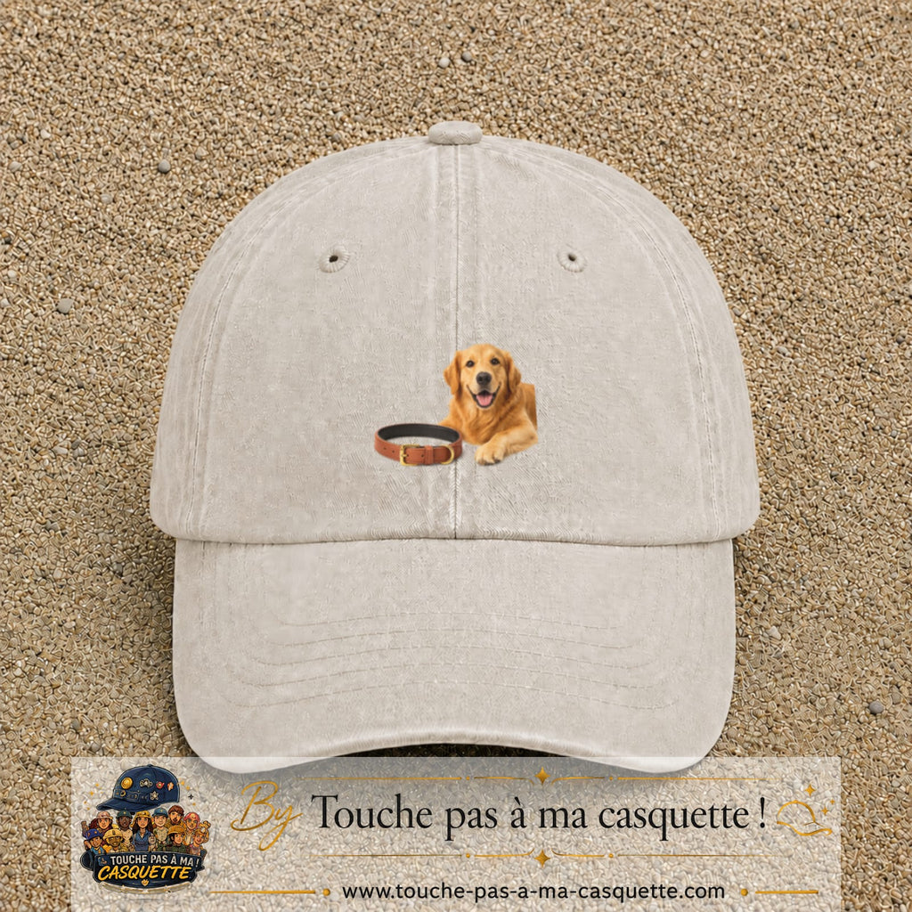 Image principale casquette Beige clair délavé avec motif Chien avec collier 5 cm