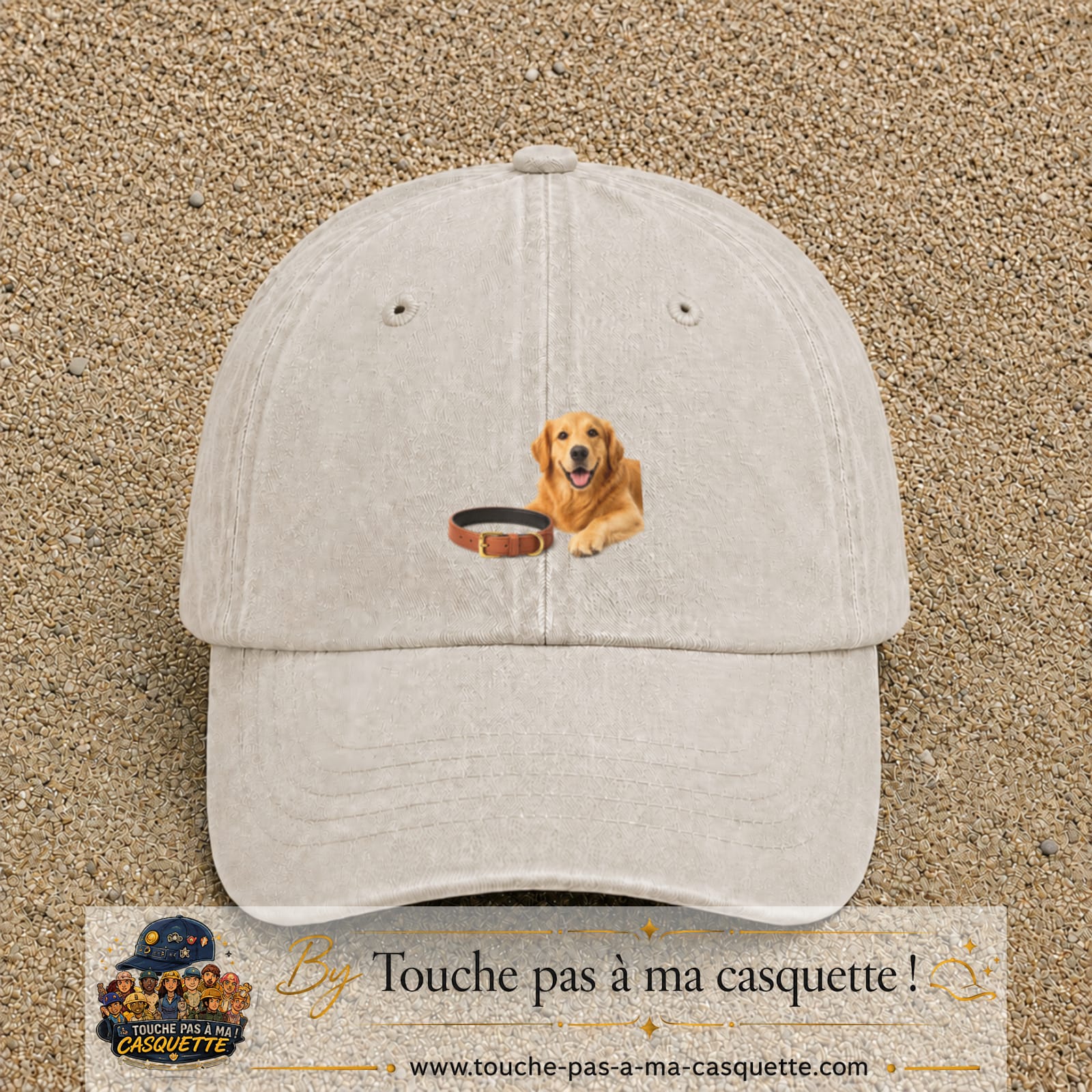 Image principale casquette Beige clair délavé avec motif Chien avec collier 5 cm