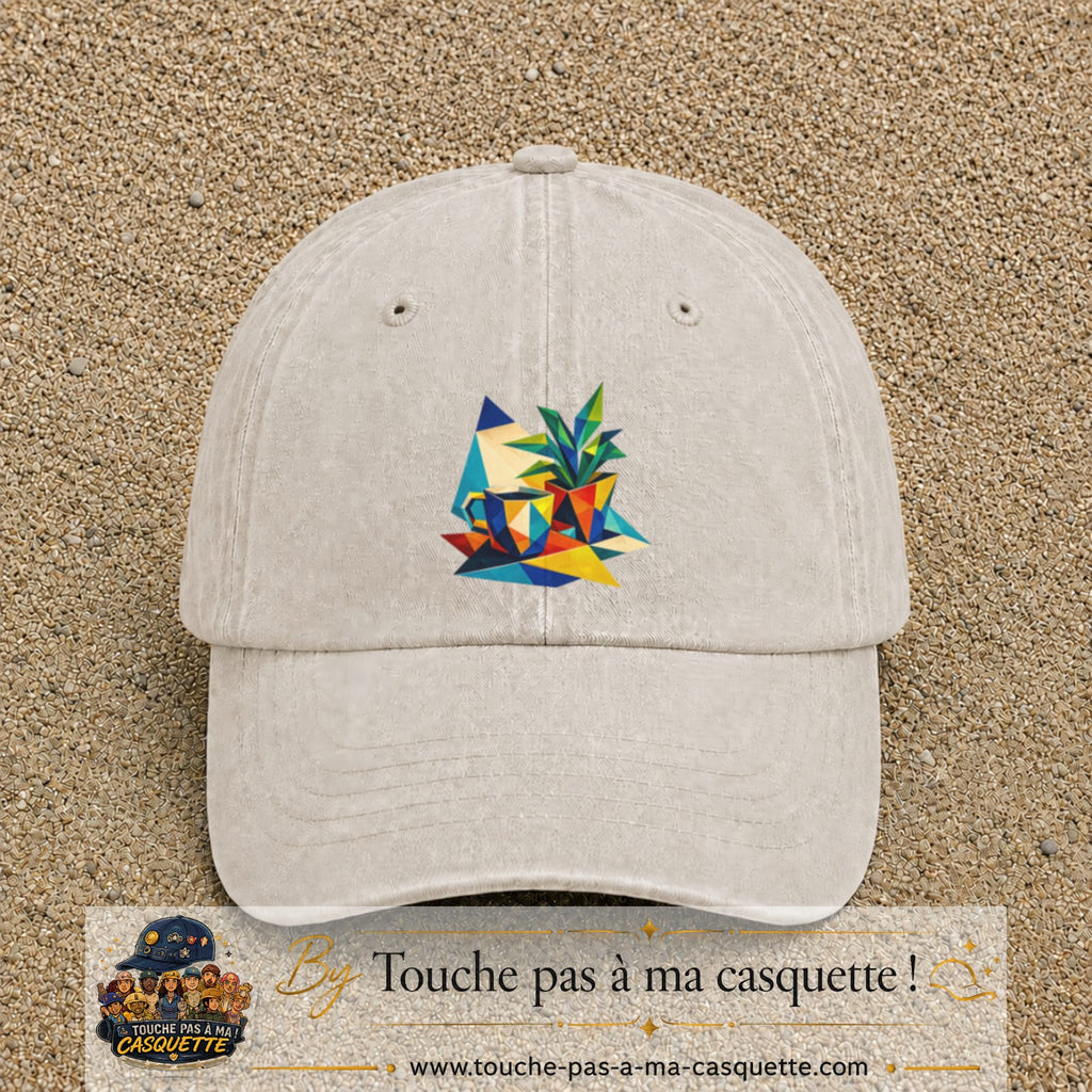 Casquette Beige clair délavé motif Plante graphique logo 7 cm