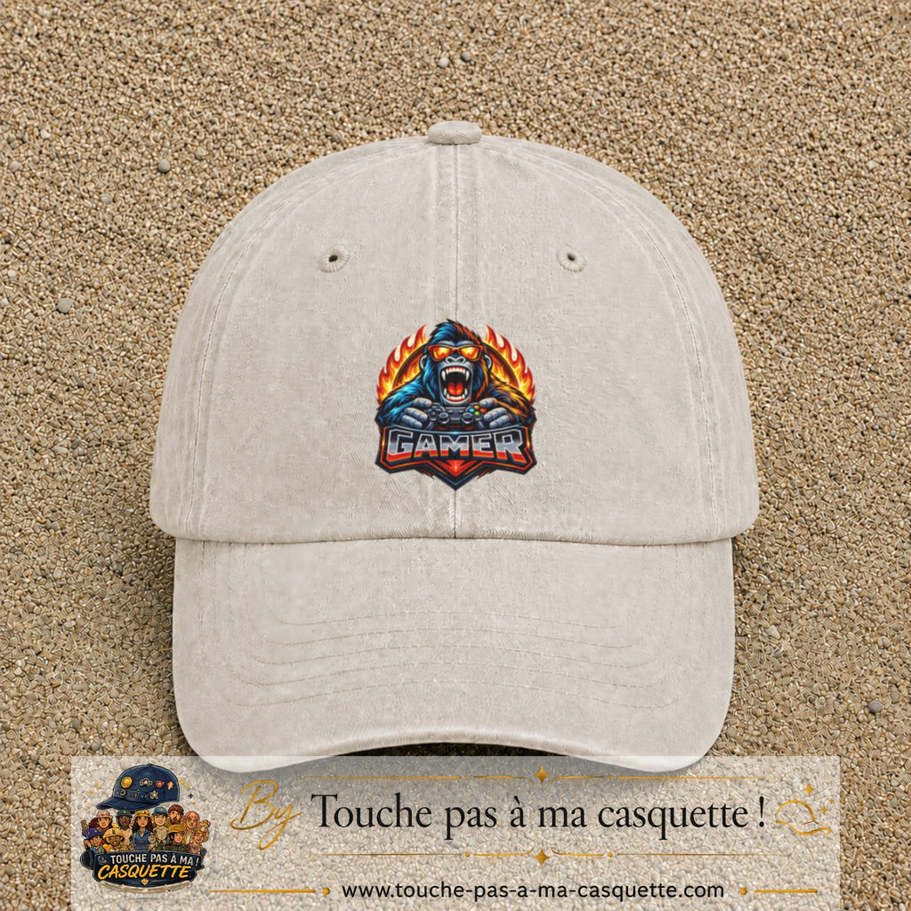 Casquette Beige clair délavé motif Gamer gorille logo 7 cm