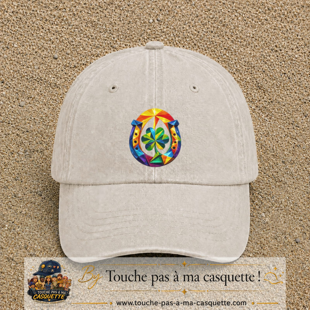 Image principale casquette Beige clair délavé avec motif Fer à cheval chanceux 7 cm
