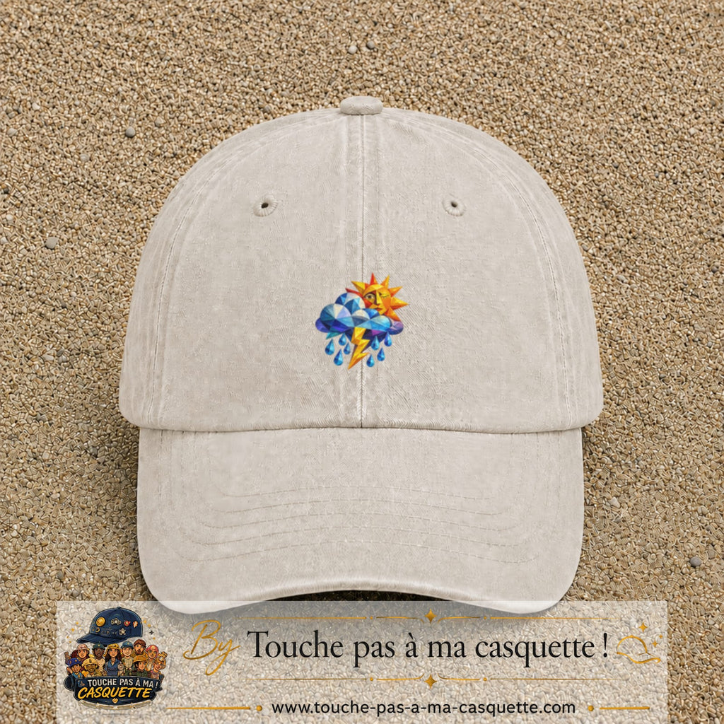 Image principale casquette Beige clair délavé avec motif Météo soleil orage 5 cm