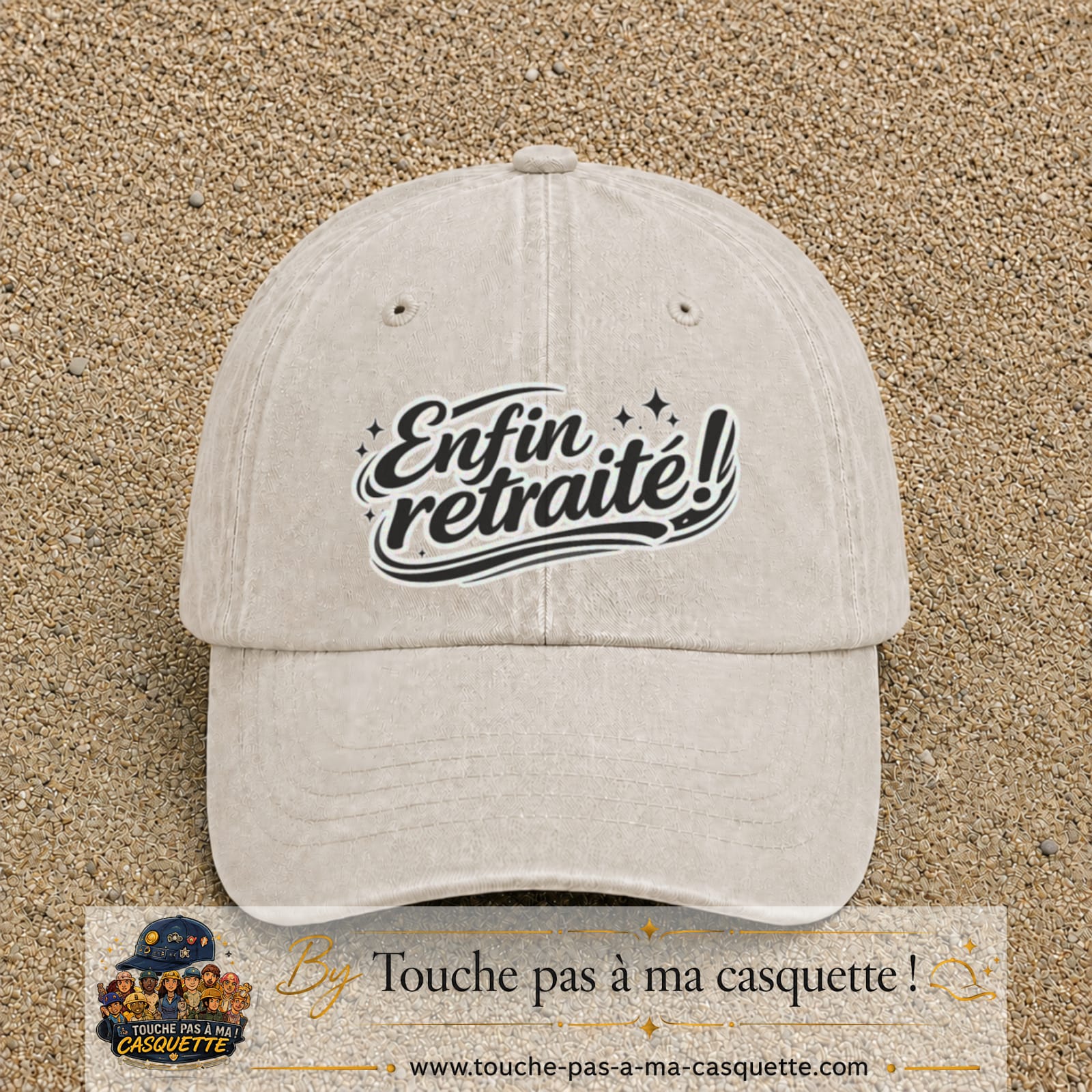 Casquette Beige clair délavé avec motif Enfin retraité en 7 cm – vue principale