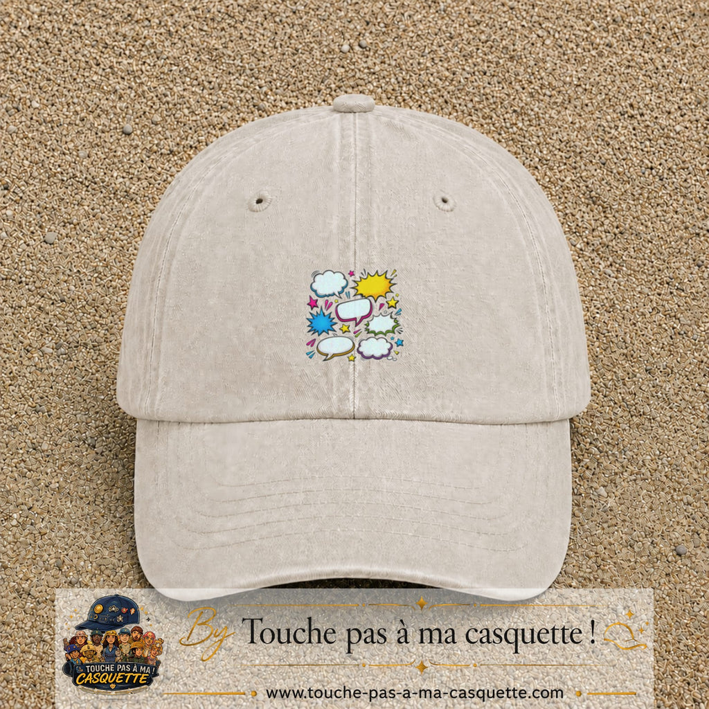 Casquette Beige clair délavé motif Bulles de bande dessinée logo 5 cm