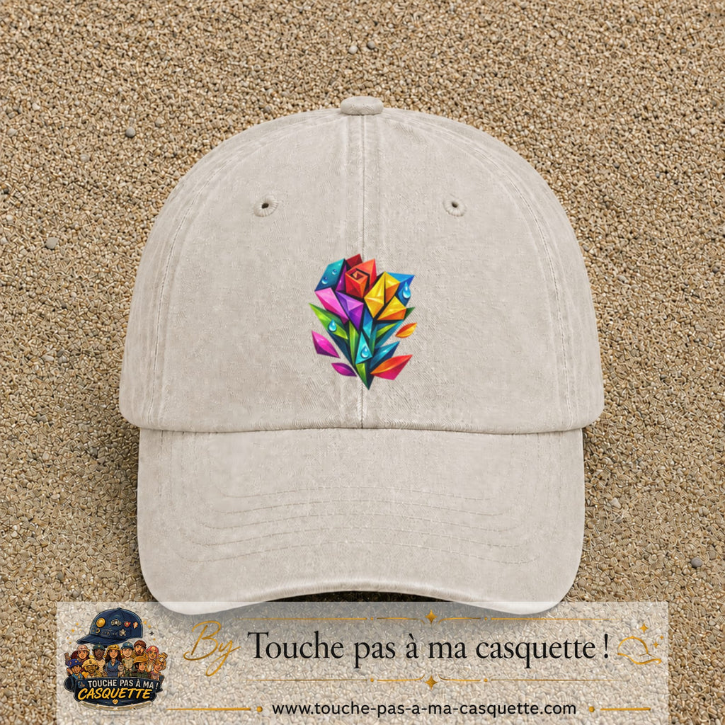 Image principale casquette Beige clair délavé avec motif Bouquet de cristaux 7 cm