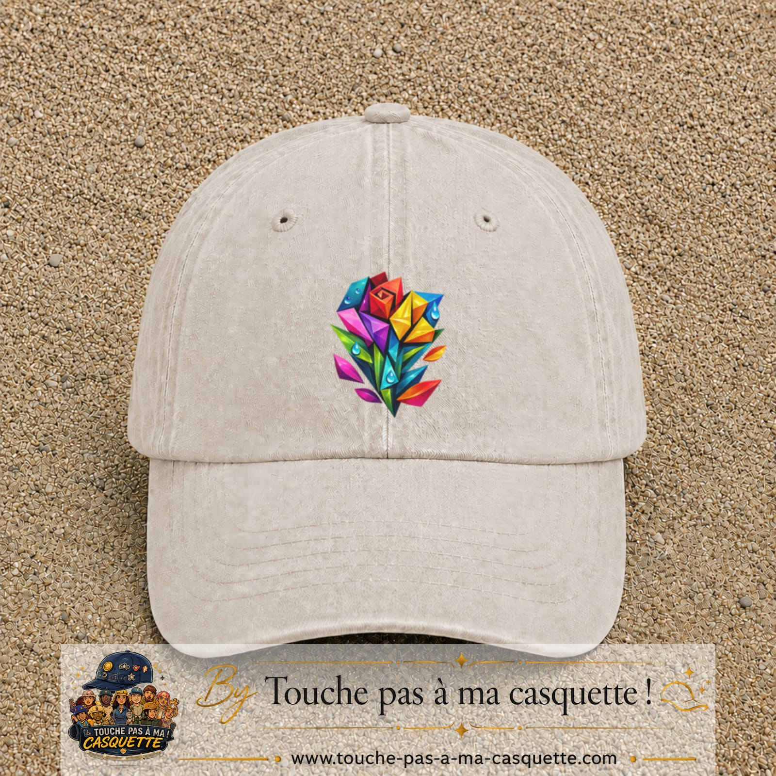 Image principale casquette Beige clair délavé avec motif Bouquet de cristaux 7 cm