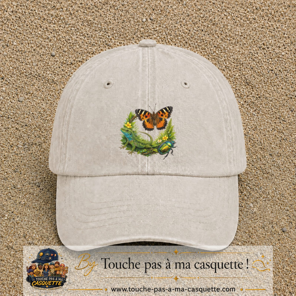 Image principale casquette Beige clair délavé avec motif Papillon et lézard 7 cm