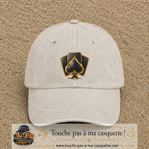 Image principale casquette Beige clair délavé avec motif As de pique 7 cm