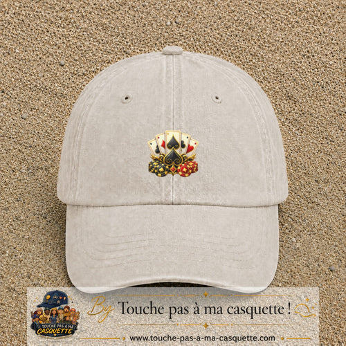 Casquette Beige clair délavé motif Poker cartes et jetons logo 5 cm