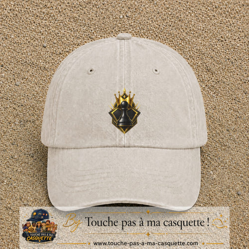 Image principale casquette Beige clair délavé avec motif Pion d’échecs royal 7 cm