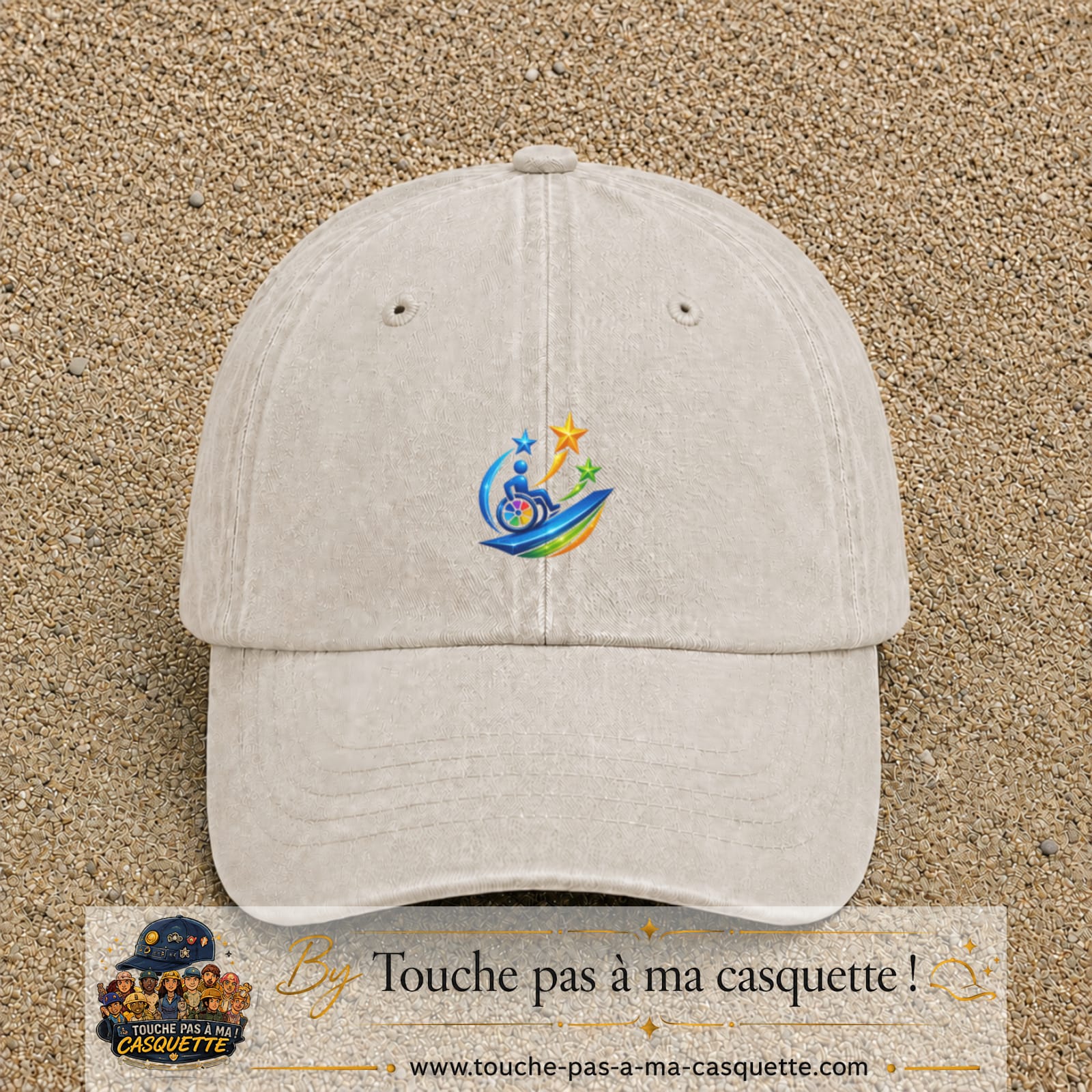Image principale casquette Beige clair délavé avec motif Accessibilité étoilée 5 cm