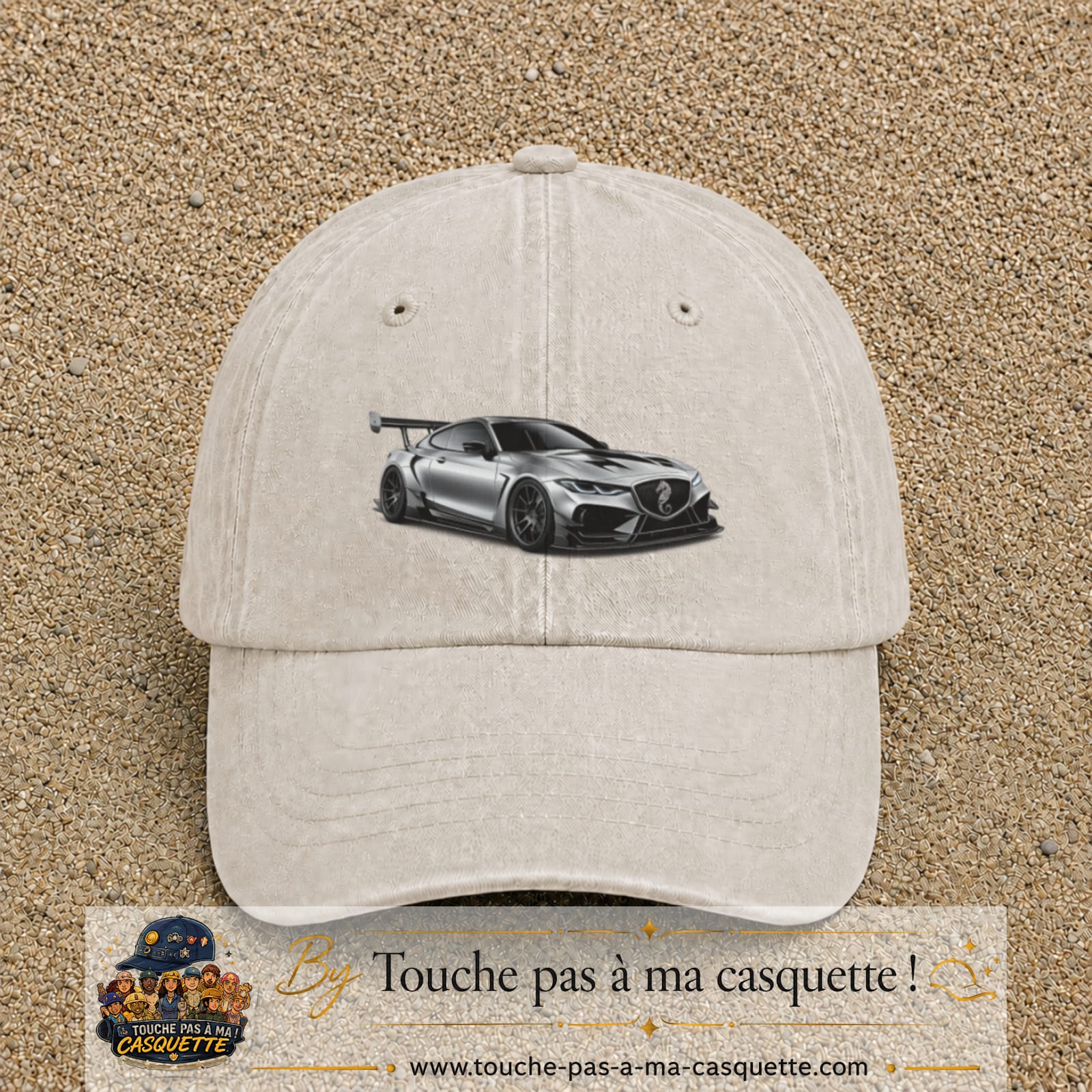 Casquette Beige clair délavé avec motif Voiture sportive en 5 cm – vue principale