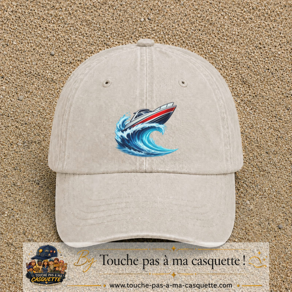 Casquette Beige clair délavé avec motif Bateau à moteur sur vague en 7 cm – vue principale