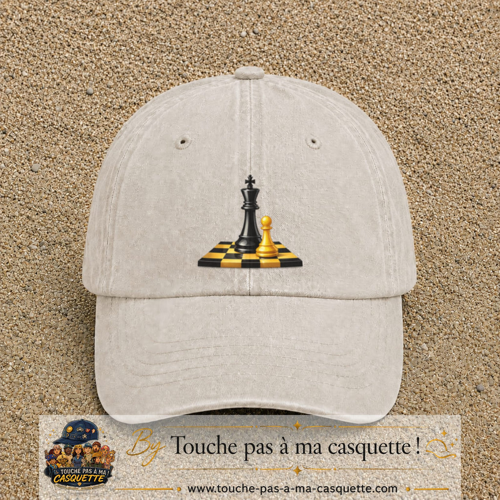 Image principale casquette Beige clair délavé avec motif Échecs classiques 7 cm