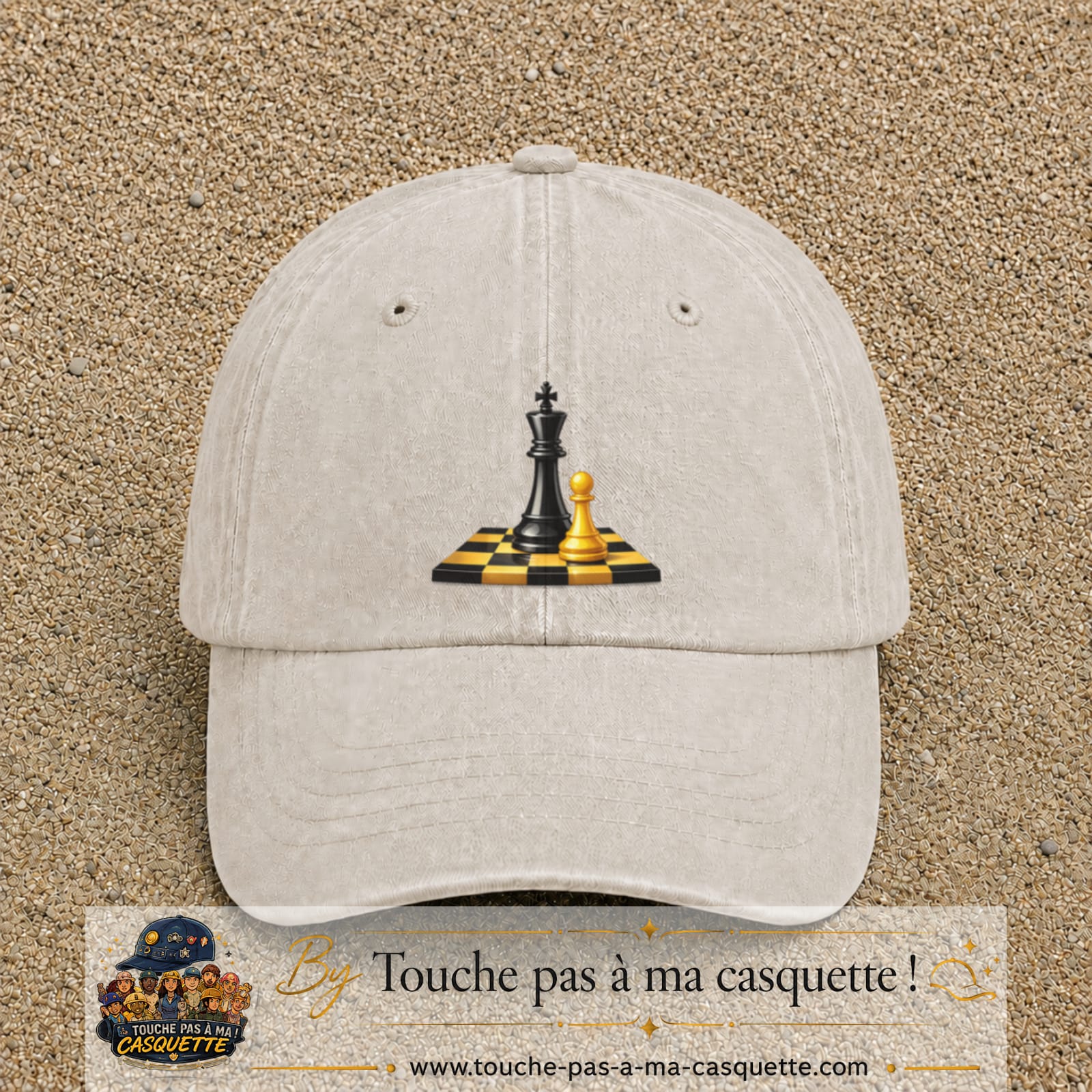 Image principale casquette Beige clair délavé avec motif Échecs classiques 7 cm
