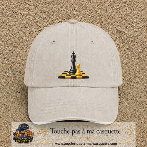 Image principale casquette Beige clair délavé avec motif Échecs classiques 7 cm