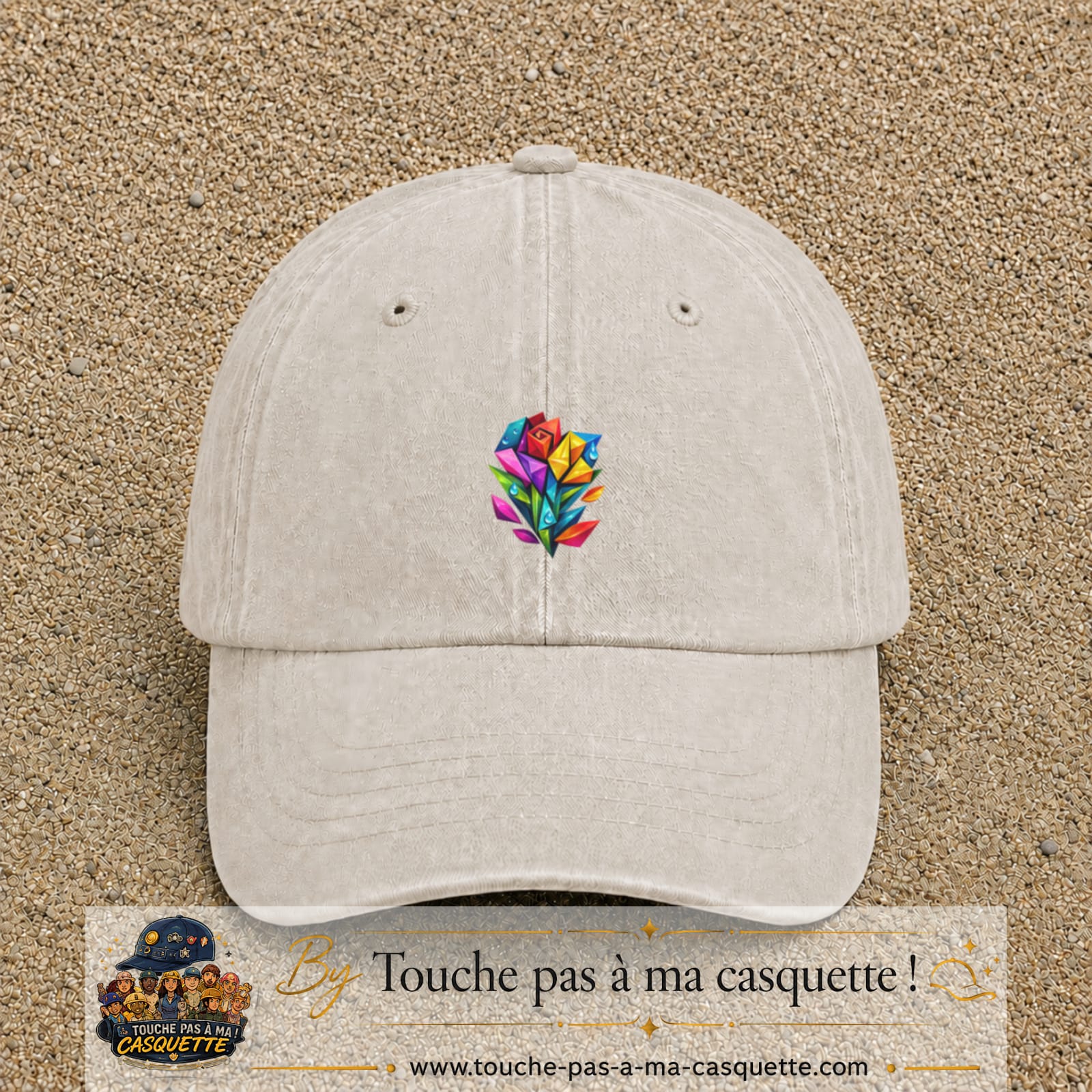 Image principale casquette Beige clair délavé avec motif Bouquet de cristaux 5 cm