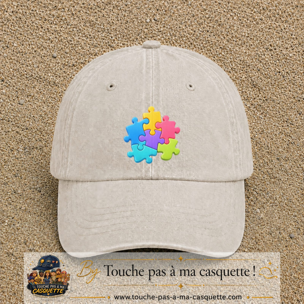 Casquette Beige clair délavé motif Puzzle pop logo 7 cm