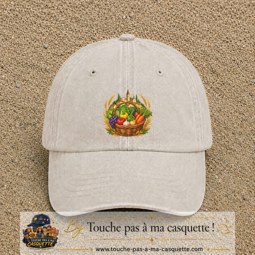 Casquette Beige clair délavé motif Panier de récolte logo 7 cm