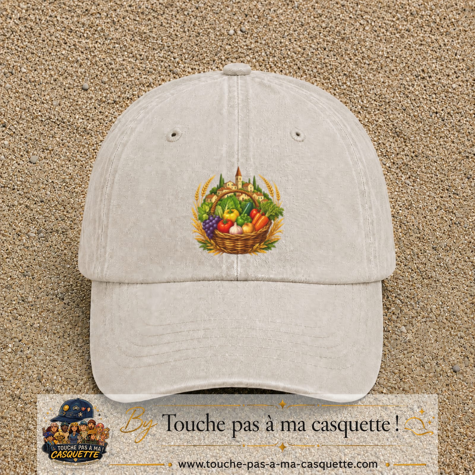 Casquette Beige clair délavé motif Panier de récolte logo 7 cm