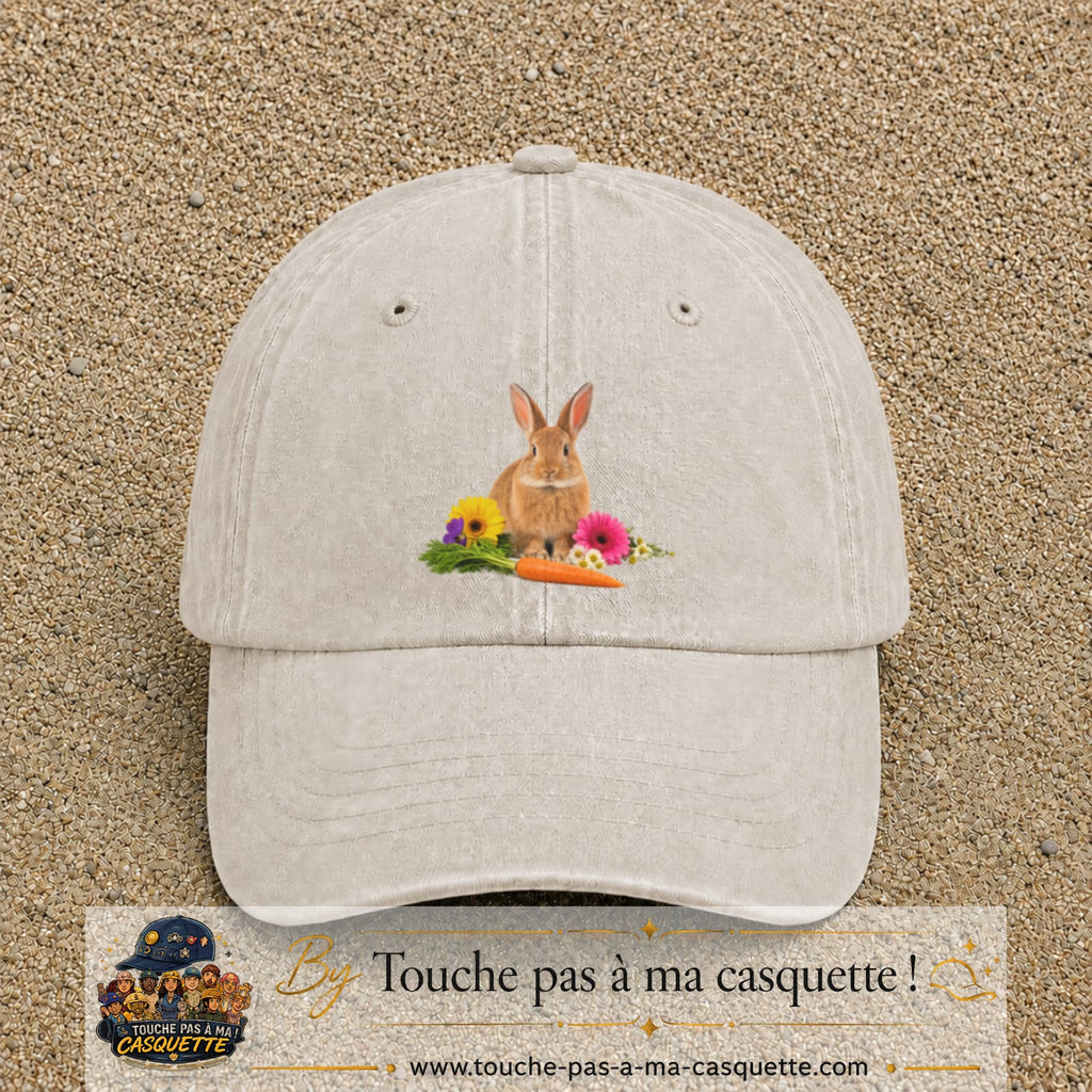 Image principale casquette Beige clair délavé avec motif Lapin fleuri 7 cm