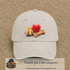 Casquette Beige clair délavé motif Patte de chien et cœur logo 7 cm
