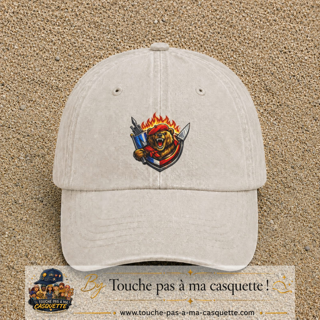 Casquette Beige clair délavé motif Ours guerrier logo 7 cm