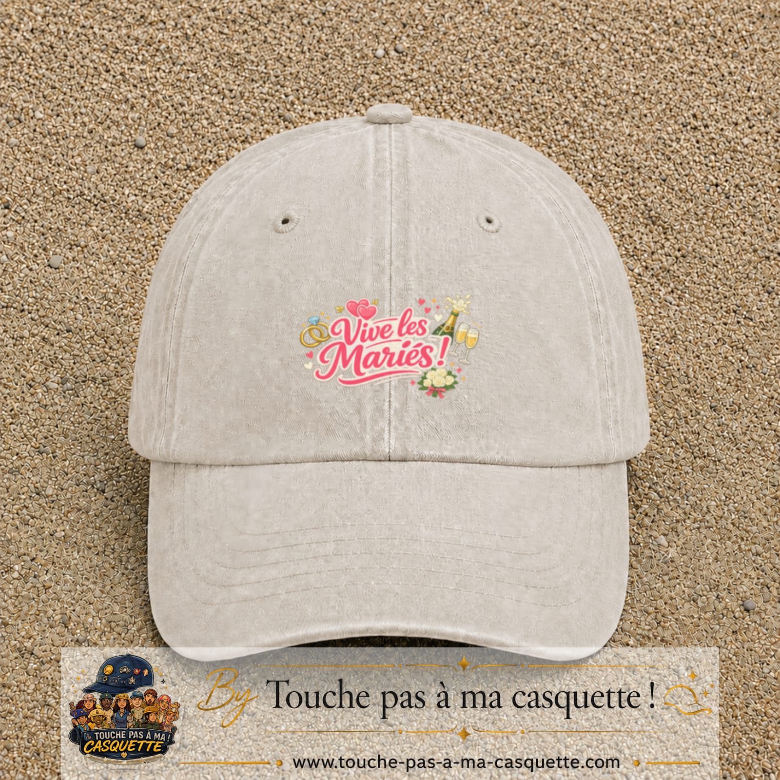 Casquette Beige clair délavé avec motif Vive les Mariés en 5 cm – vue principale
