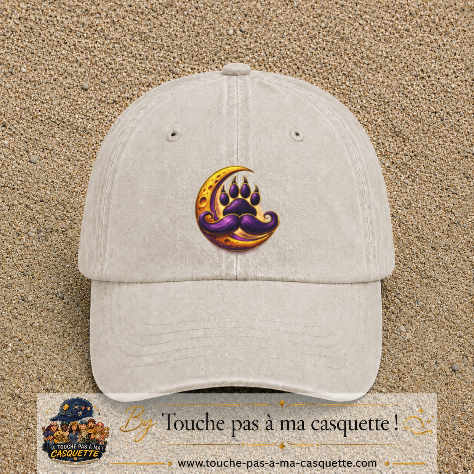 Casquette Beige clair délavé avec motif Patte moustachue sur lune en 7 cm – vue principale